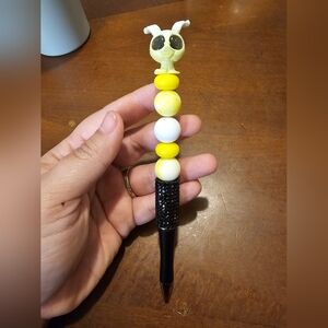 Yellow and Black Beaded Pen with Cute Character Top